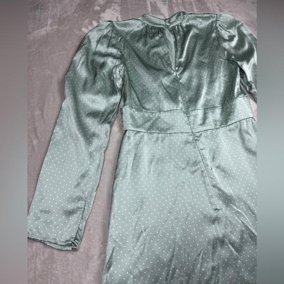 Reformation 100% Silk Samuel LS Mint Polka Dot Long Puff Sleeves Mini Dress 2 - Picture 12 of 17